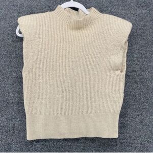 BABATON Sweater Womens M Merino Wool Mock Neck Crop Sleeveless Ecru Quiet Luxury